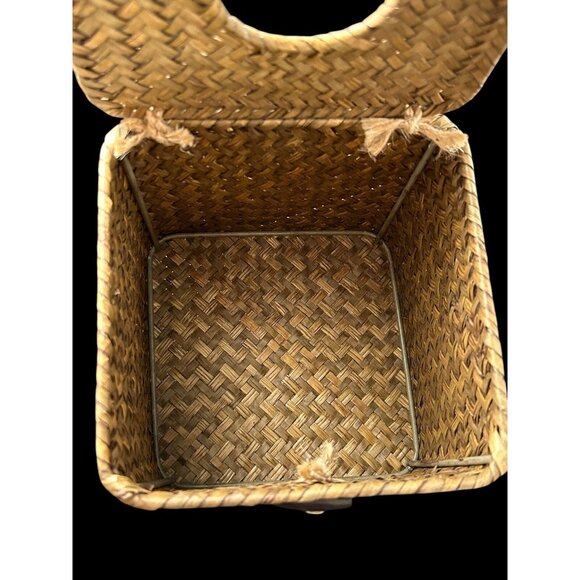Vintage Natural Woven Wicker Rattan Hinged CoverTissue Box Holder Square BOHO - Picture 8 of 11